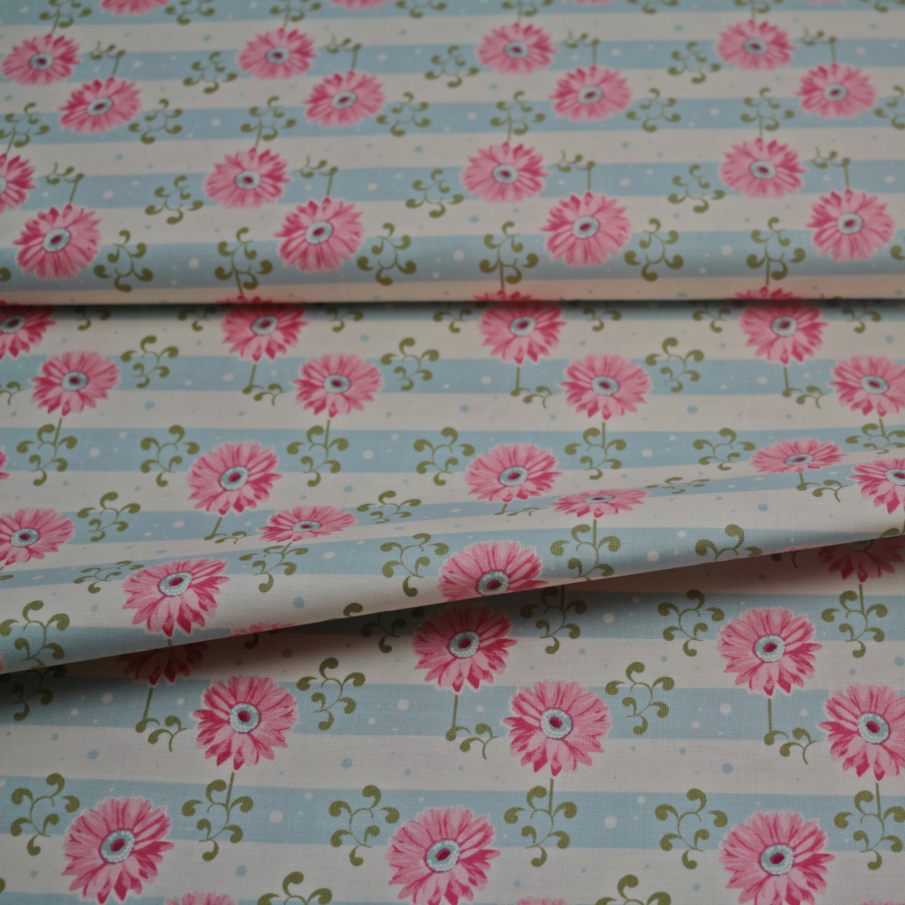 Baumwollstoff / Druckstoff Tilda Gerbera Pink Spring Diaries